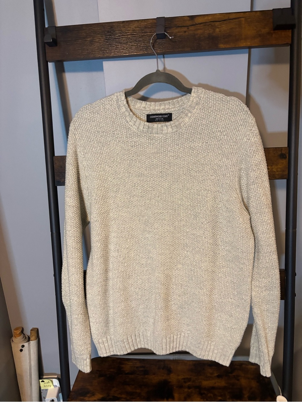 Cream Textured Crewneck Sweater - Men's Classic Knit